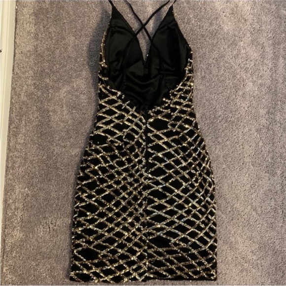 Windsor Black and Gold Geometric Sequin Mini Dress - Picture 2 of 5